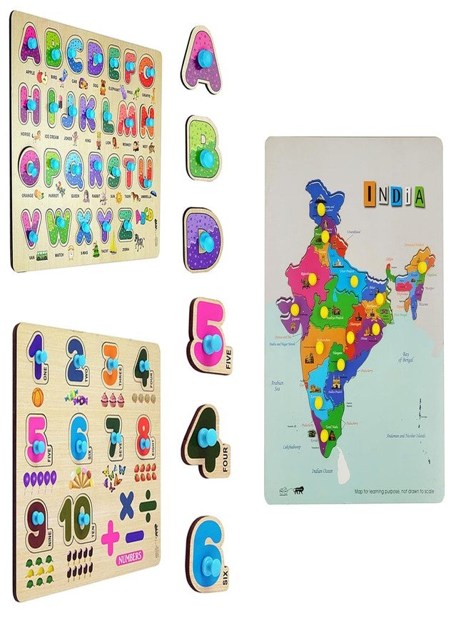 APPSTER Jumbo Size Colorful Wooden Puzzle Toy for Kids Jigsaw Puzzles for Adults Baby Learning Educational Toys Board Game (ABCD + India Map + Number) - Image 1